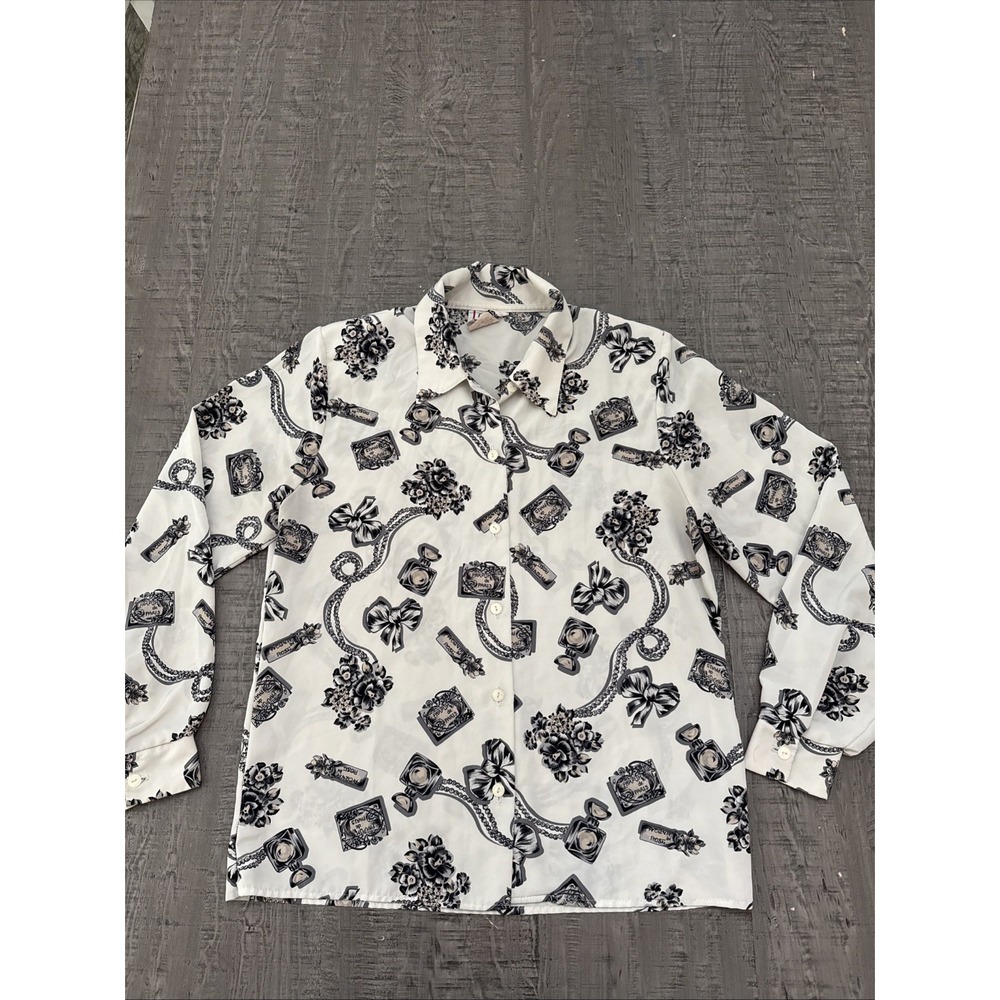 Vintage Style Button Down Shirt Perfume Floral Print Long Sleeve Cricket Lane 10